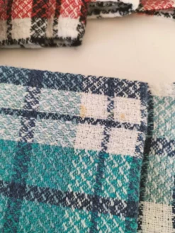 Ensemble de 12 serviettes vintage à carreaux – Rouge et turquoise