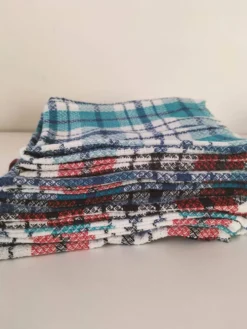 Ensemble de 12 serviettes vintage à carreaux – Rouge et turquoise