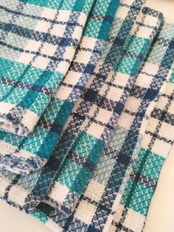 Ensemble de 12 serviettes vintage à carreaux – Rouge et turquoise
