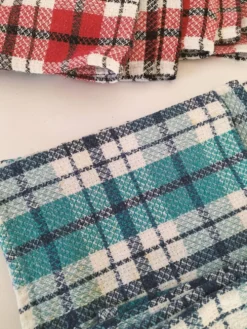 Ensemble de 12 serviettes vintage à carreaux – Rouge et turquoise
