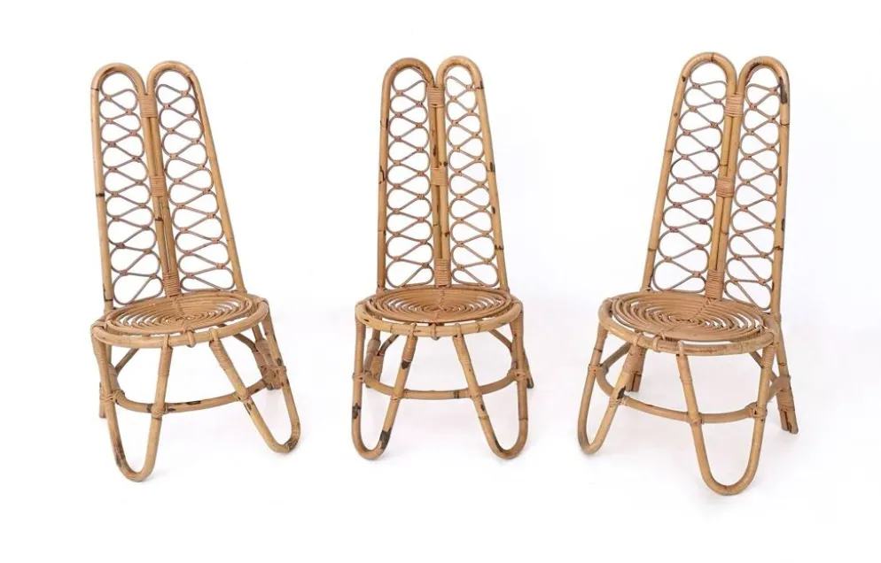 Ensemble de trois chaises de jardin en bambou, Italie
