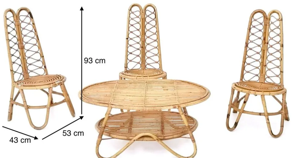 Ensemble de trois chaises de jardin en bambou, Italie