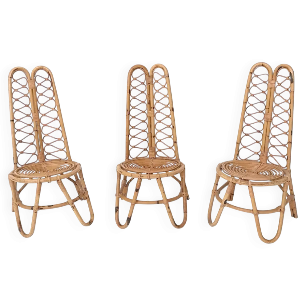 Ensemble de trois chaises de jardin en bambou, Italie