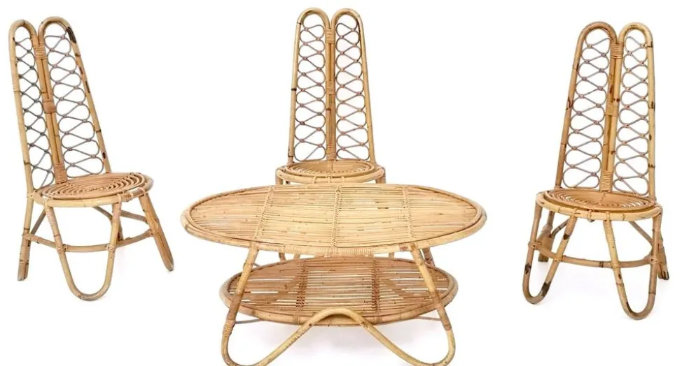 Ensemble de trois chaises de jardin en bambou, Italie