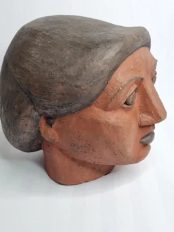 Ensemble de 3 têtes de femme décoratives en terre cuite rouge