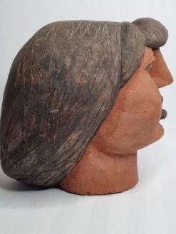 Ensemble de 3 têtes de femme décoratives en terre cuite rouge