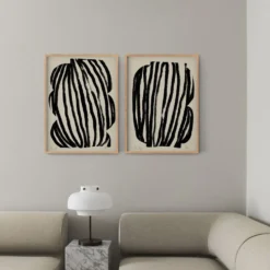 Ensemble encadré de deux impressions giclées abstraites, 50x70