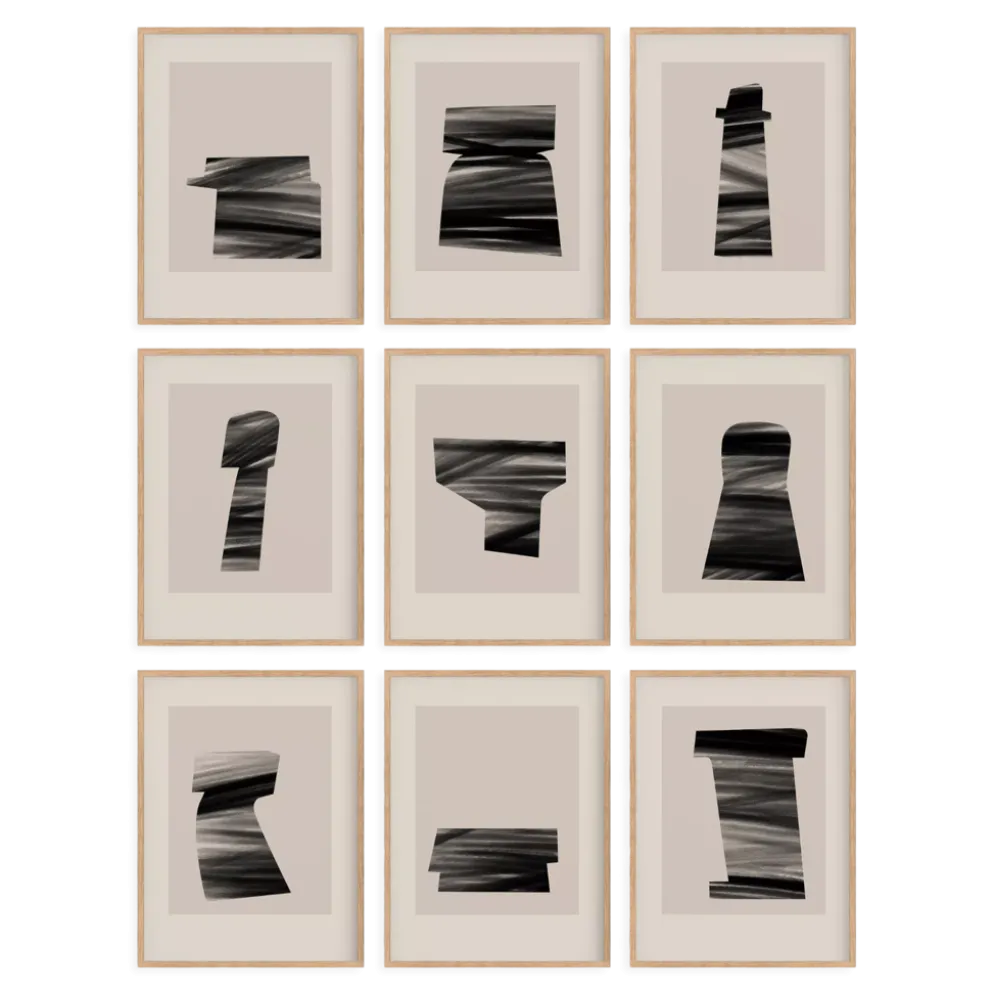 Ensemble encadré de 9 impressions giclées abstraites, A4