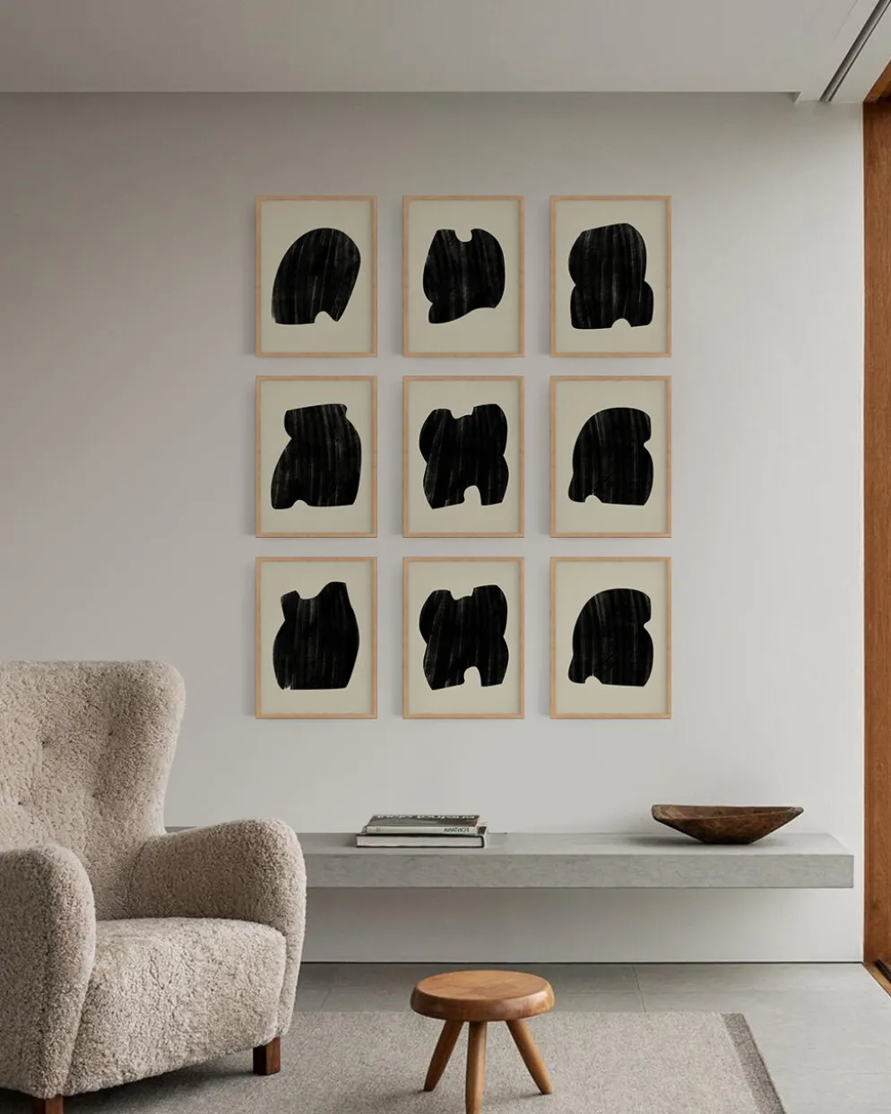 Ensemble encadré de 9 impressions giclées abstraites, format A4