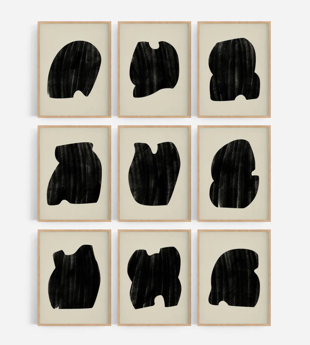 Ensemble encadré de 9 impressions giclées abstraites, format A4