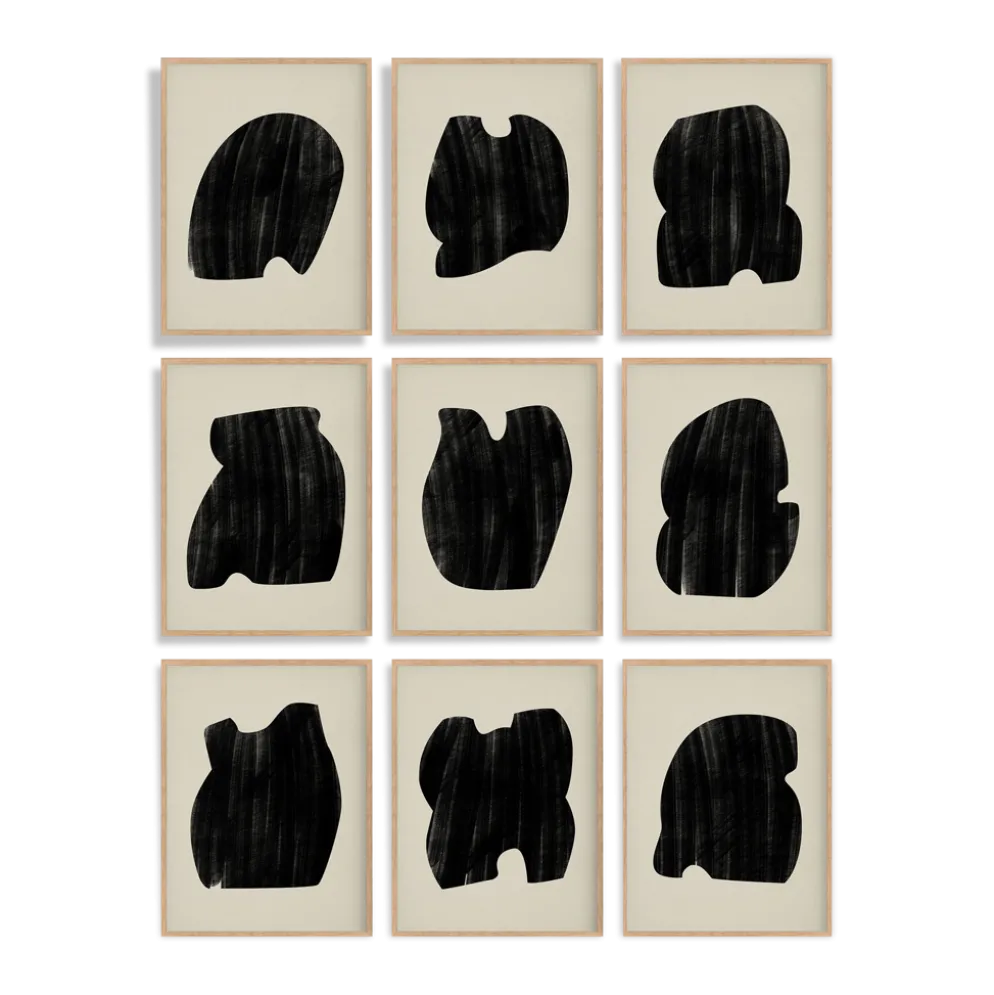 Ensemble encadré de 9 impressions giclées abstraites, format A4