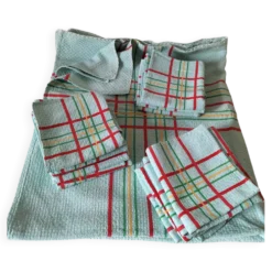 Ensemble nappe et 11 serviettes coton damassé vintage