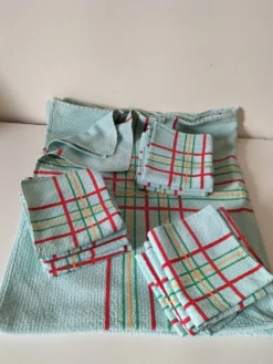 Ensemble nappe et 11 serviettes coton damassé vintage