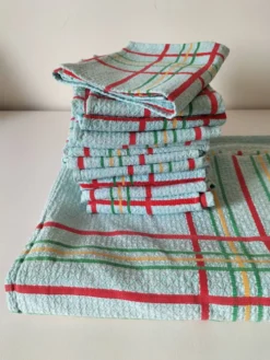 Ensemble nappe et 11 serviettes coton damassé vintage
