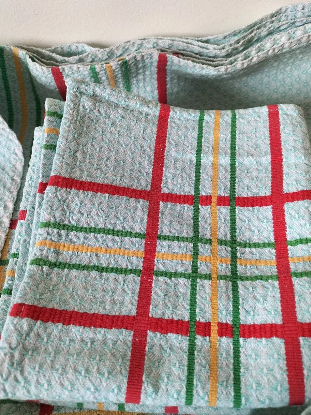 Ensemble nappe et 11 serviettes coton damassé vintage