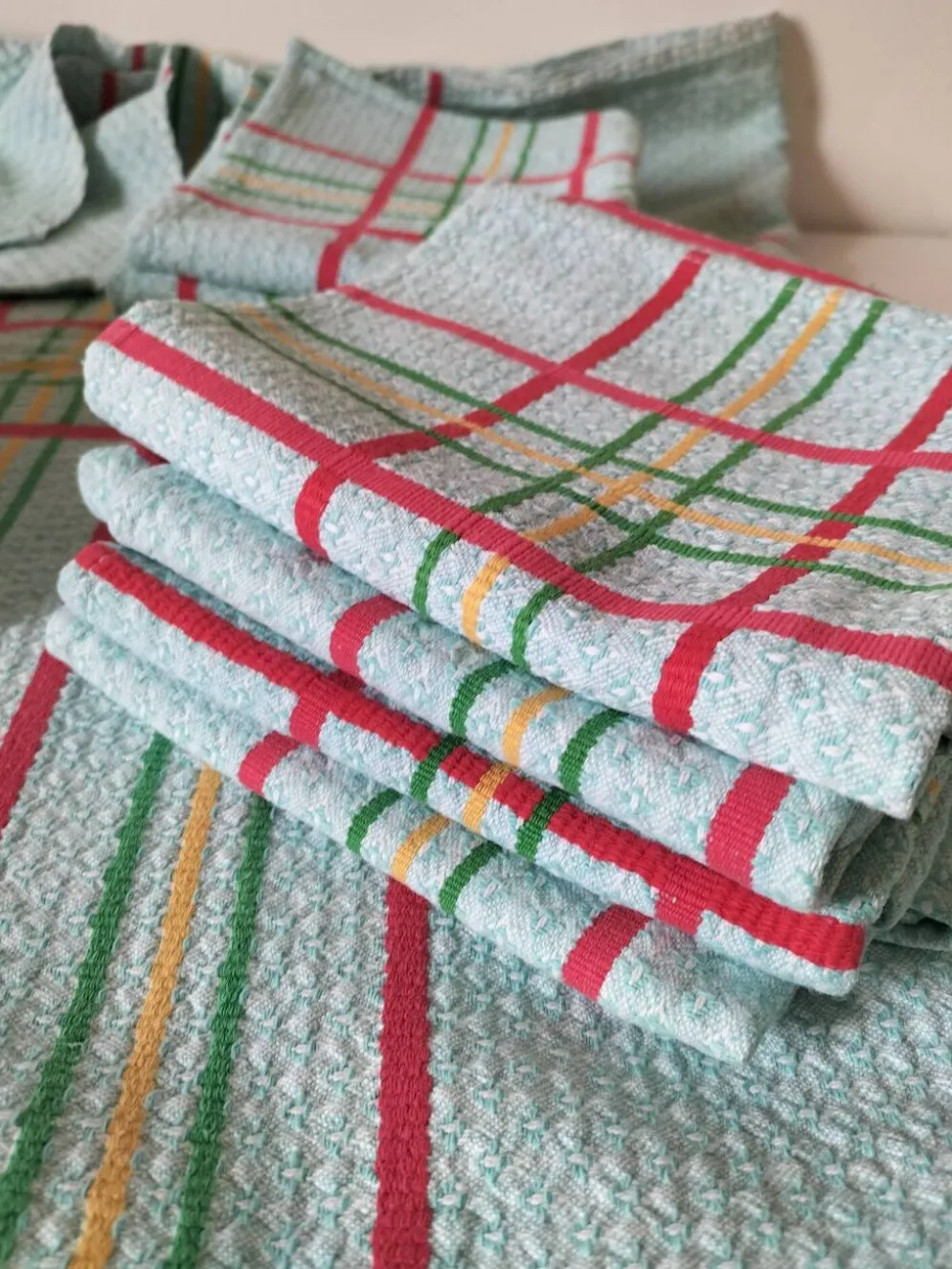 Ensemble nappe et 11 serviettes coton damassé vintage