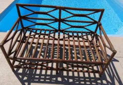 Ensemble salon de jardin une Banquette et un Fauteuil en bois Vintage