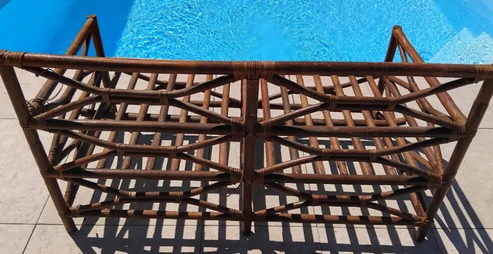 Ensemble salon de jardin une Banquette et un Fauteuil en bois Vintage
