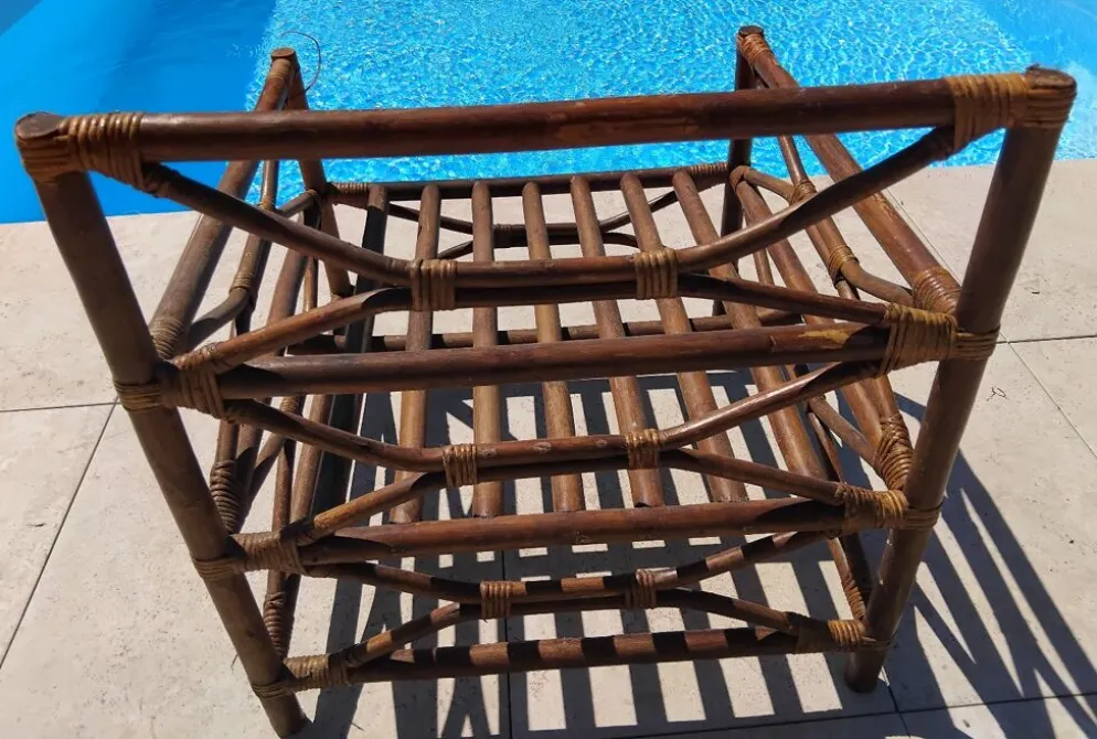 Ensemble salon de jardin une Banquette et un Fauteuil en bois Vintage