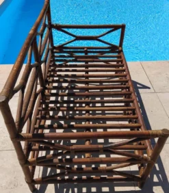 Ensemble salon de jardin une Banquette et un Fauteuil en bois Vintage
