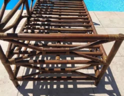 Ensemble salon de jardin une Banquette et un Fauteuil en bois Vintage