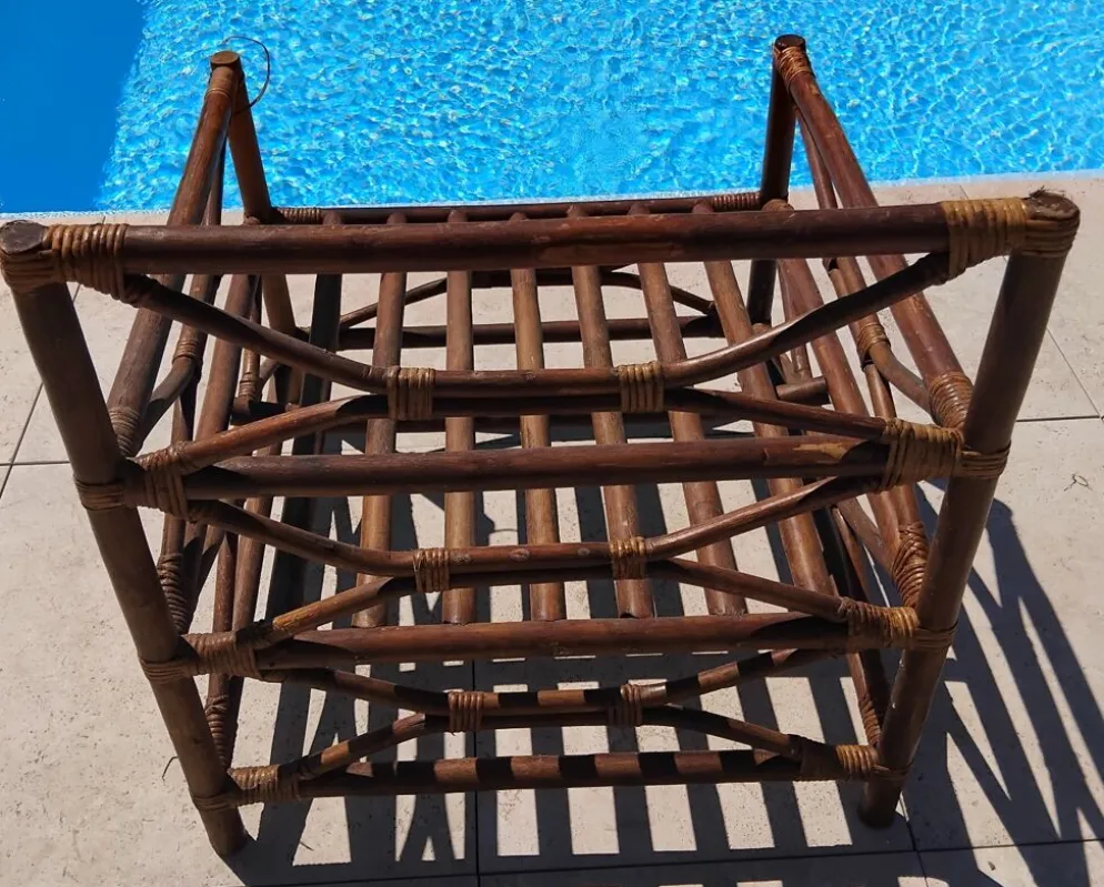 Ensemble salon de jardin une Banquette et un Fauteuil en bois Vintage