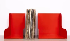 Enzo Mari, coffret de 3 supports modulaires en métal pour disques vinyle LP, 1965, Italie