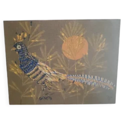 Faisan bleu Cubiste Tapisserie Laine Artiste René Fumeron Tableau France vintage 1970's