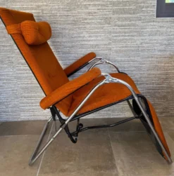 Fauteil relax Lama 1970 chaise longue velour orange