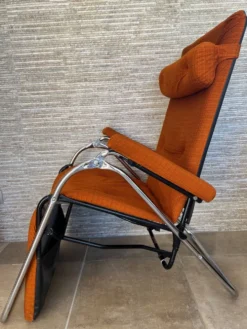 Fauteil relax Lama 1970 chaise longue velour orange