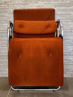 Fauteil relax Lama 1970 chaise longue velour orange