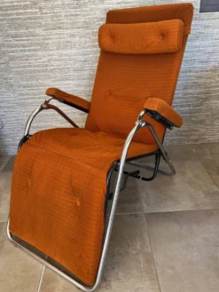 Fauteil relax Lama 1970 chaise longue velour orange