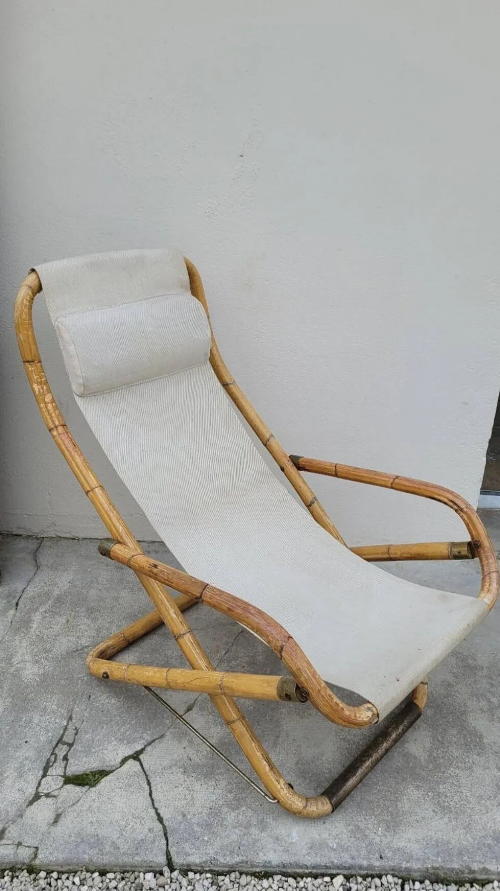 Fauteuil chaise longue transat vintage en bambou 1950s Italy