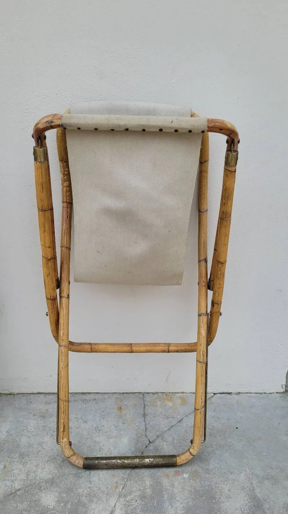 Fauteuil chaise longue transat vintage en bambou 1950s Italy