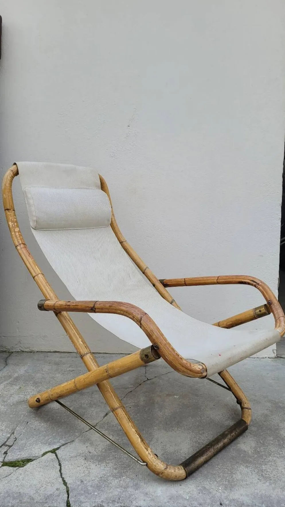 Fauteuil chaise longue transat vintage en bambou 1950s Italy