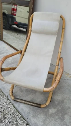 Fauteuil chaise longue transat vintage en bambou 1950s Italy
