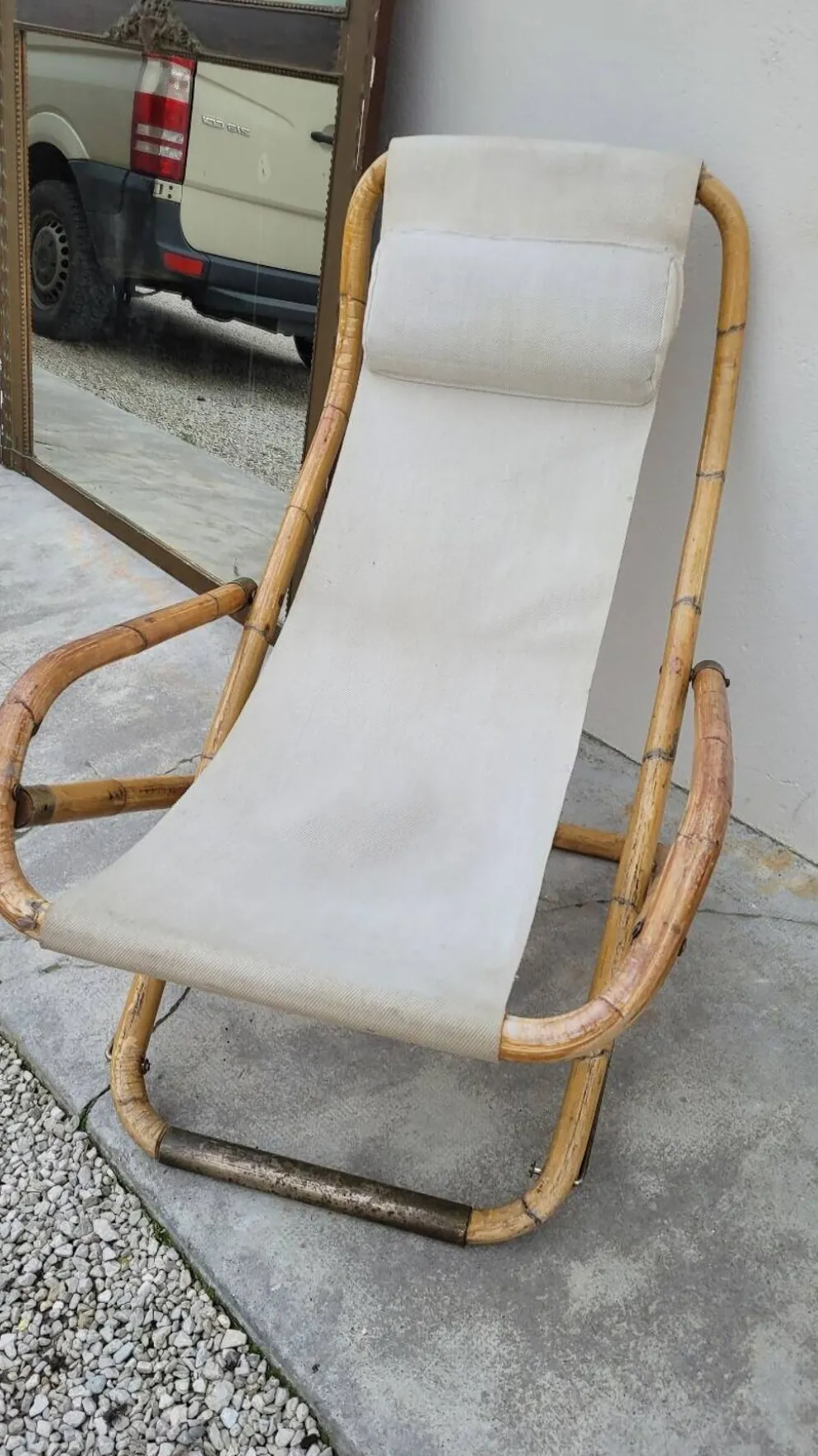 Fauteuil chaise longue transat vintage en bambou 1950s Italy