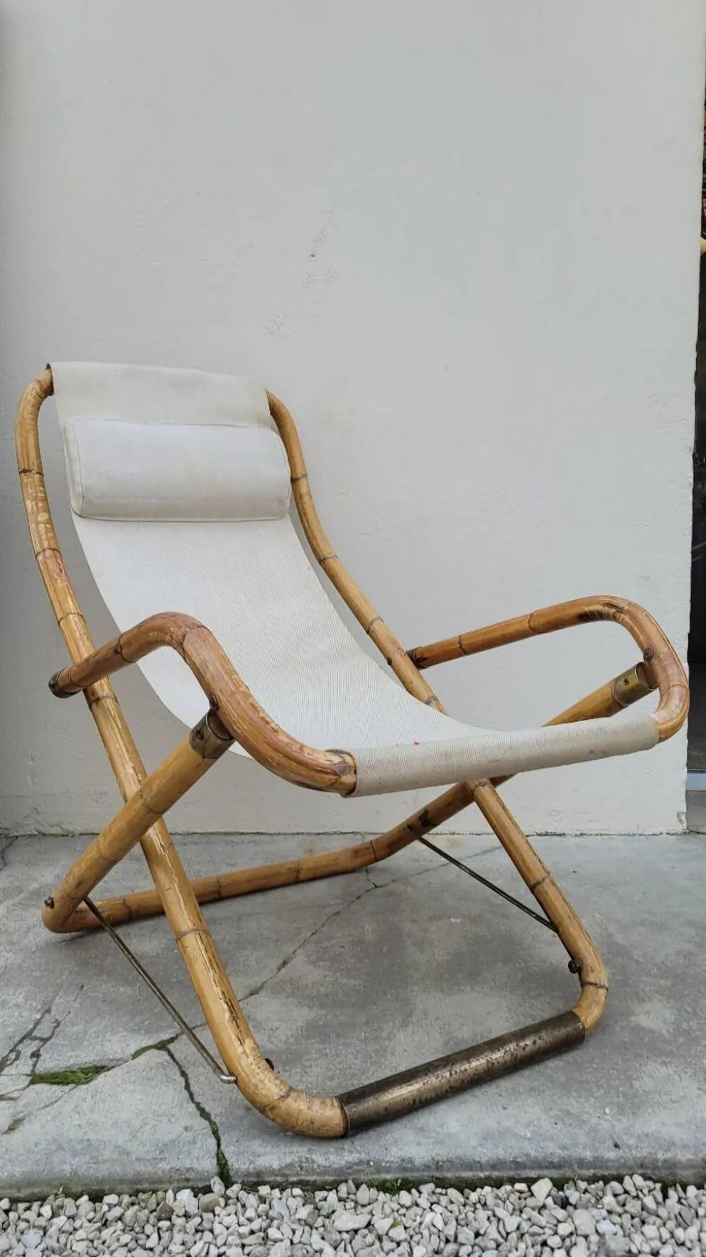 Fauteuil chaise longue transat vintage en bambou 1950s Italy