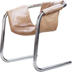 Fauteuil en chrome Vecta Zermatt en cuir beige, 1970s