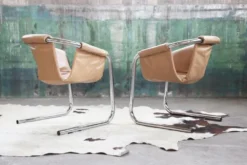 Fauteuil en chrome Vecta Zermatt en cuir beige, 1970s