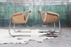 Fauteuil en chrome Vecta Zermatt en cuir beige, 1970s