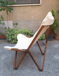 Fauteuil pliant modèle Tripolina en bois, fer et tissu pour Citterio, années 1970.