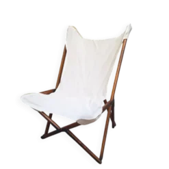 Fauteuil pliant modèle Tripolina en bois, fer et tissu pour Citterio, années 1970.