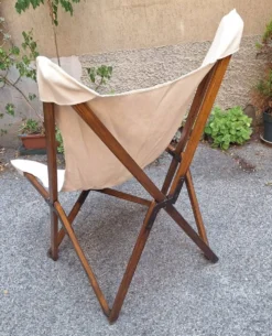 Fauteuil pliant modèle Tripolina en bois, fer et tissu pour Citterio, années 1970.