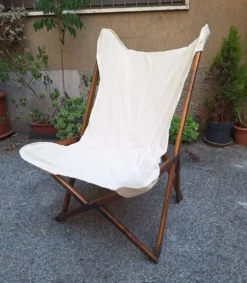 Fauteuil pliant modèle Tripolina en bois, fer et tissu pour Citterio, années 1970.