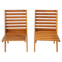 2 fauteuils de jardin ciseaux pliants en bois vintage