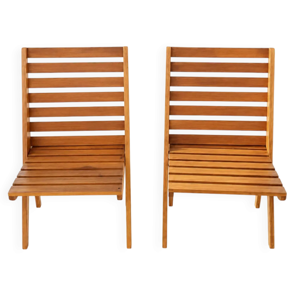 2 fauteuils de jardin ciseaux pliants en bois vintage