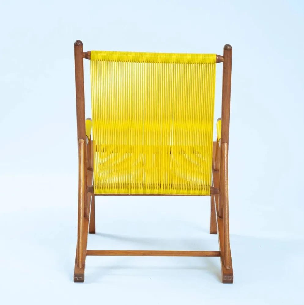 2 fauteuils spaghetti jaunes en hêtre, années 1960