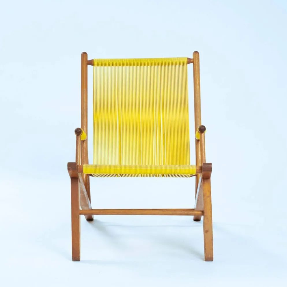 2 fauteuils spaghetti jaunes en hêtre, années 1960