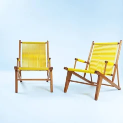 2 fauteuils spaghetti jaunes en hêtre, années 1960